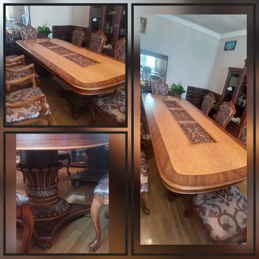 embawood masalar: Qonaq otağı üçün, İşlənmiş, Oval masa, 8 stul