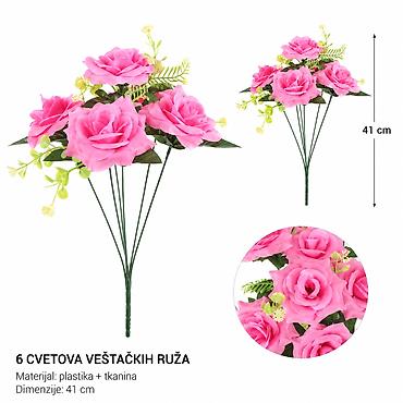 KMT 6 ciklama 711058 Dekorativni buket sa 6 cvetova veštačkih ruža u