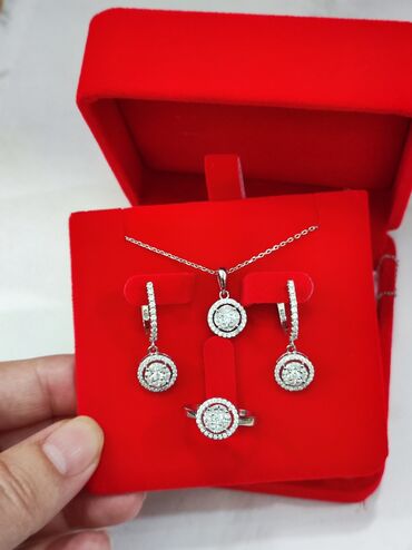 серьги и кольцо из серебра комплект: Серебро Набор+ Цепочка дизайн под Италия Серебро 925 пробы