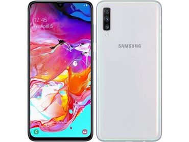 samsunq j5: Samsung Galaxy A70, 128 ГБ, цвет - Белый, Две SIM карты, Face ID, Отпечаток пальца