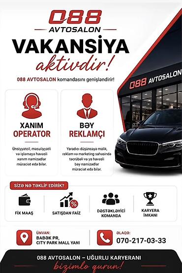bakcell vakansiya operator: Çağrı mərkəzi operatoru tələb olunur, Yalnız qadınlar üçün — 1