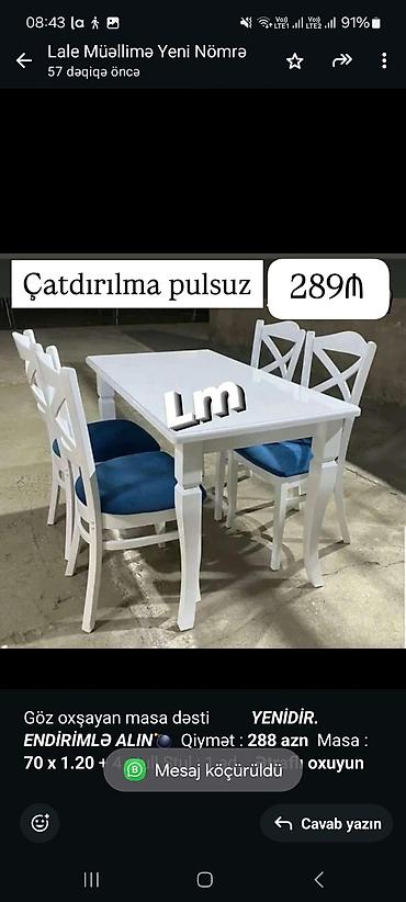tek stullar: Dördbucaq masa, Mətbəx üçün, 4 nəfər, Açılmayan, Zəmanətsiz — 2