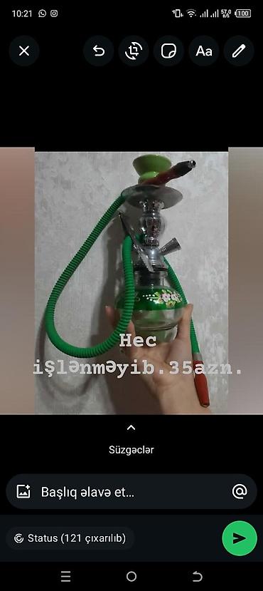 qelyan aparatı: Kiçik ölçülü nərgilə dəsti - Şüşə kolba: şaffaf, yaşıl dekorlu - — 1