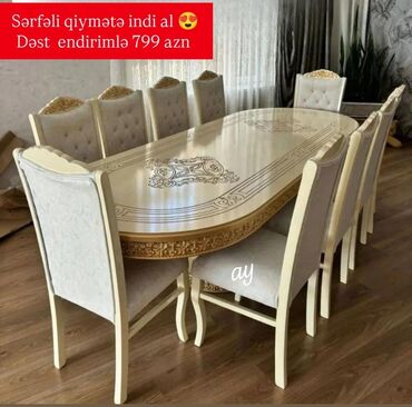 Masa və oturacaq dəstləri: Qonaq otağı üçün, Açılmayan, Oval masa, 8 stul