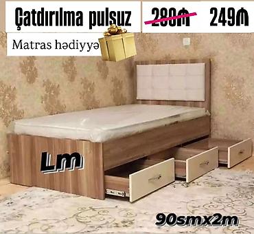 90: Tek nəfərlik çarpayı – 90 sm x 2 m ölçü - Aşağı hissədə 3 ədəd — 1