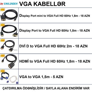 кабель hdmi vga: VGA kabellər 🚚Metrolara və ünvana çatdırılma var, ❗ödəni̇şli̇di̇r❗