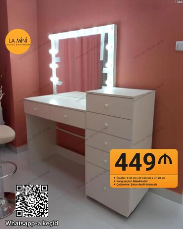 шкафчик под мойку: Vizaj masası – işıqlı güzgü ilə - Model: LA Mini, lakonik və minimal