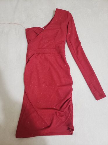 crvena čipkasta haljina: XS (EU 34), bоја - Crvena, Koktel, klub, Dugih rukava