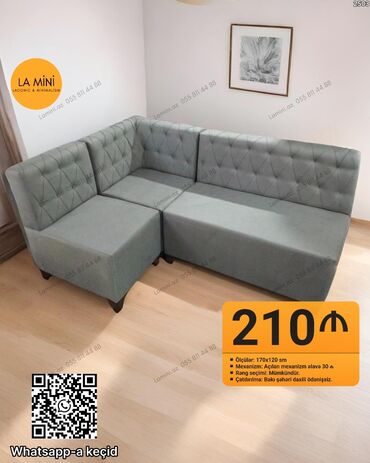 диваны в баку фото: Künc oturma dəsti – minimalistik dizayn, parça üzlü, düyməli kapitone