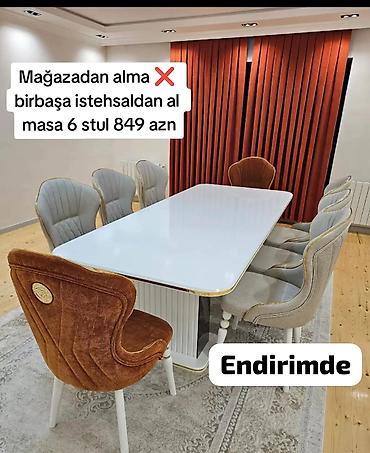 Yemək otağı dəsti – masa + 6 stul - Dəst tərkibi: 1 dördkünc masa, 6