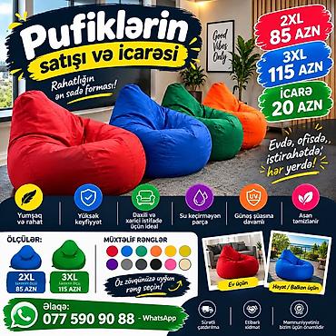 Pufiklər: Yeni, Pufik-kreslo, Parça, Kredit yoxdur, Şəhərdaxili pulsuz çatdırılma — 7