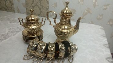 Qab-qacaq dəstləri və servizlər: Çay dəsti, rəng - Qızılı, Şüşə, 5 nəfərlik