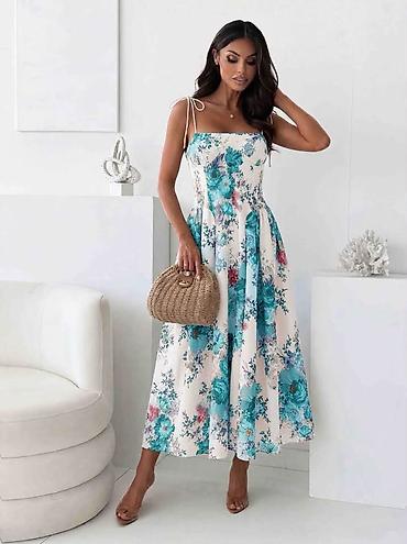 vinil sandale: Ženska letnja haljina na bretele – floralni print Univerzalne veličine — 1
