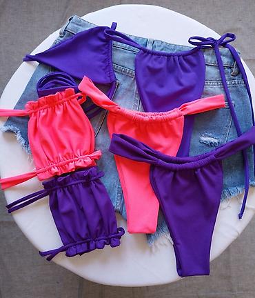 mini torbica: Dvodelni kupaći kostimi – neon pink i ljubičasti - Model: bikini sa — 3