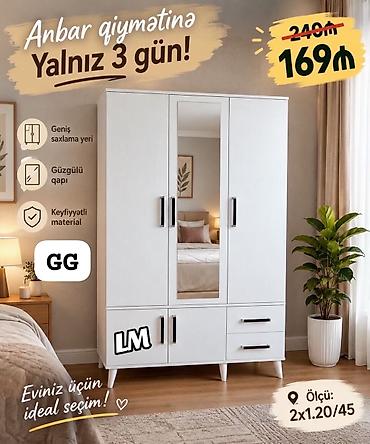 Ağ rəngli, skandinav dizaynlı 3 qapılı dolab: - Orta hissədə iri