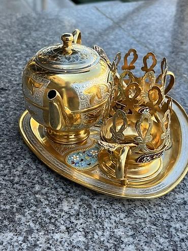 cay qaşığı: Çay dəsti, rəng - Qızılı, Metal, 2 nəfərlik — 1