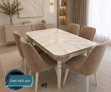 Yemək otağı üçün masa və 6 stuldan ibarət dəst. - Masa: Dördkünc