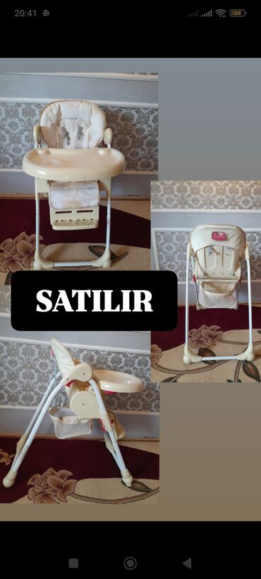 Yemək masaları, oturacaqları: Uşaq yemək stulu - Rəng: krem/bej - Yumşaq oturacaq və bel dayağı -