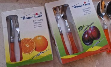 Наборы столовых приборов: Home Line markalı, narıncı rəngli dəstəkləri olan bıçaq, çəngəl və
