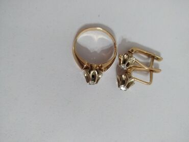 серьга на мтз: Набор украшений, Проба 585, Б/у, Цвет металла: Желтый, Ручная работа