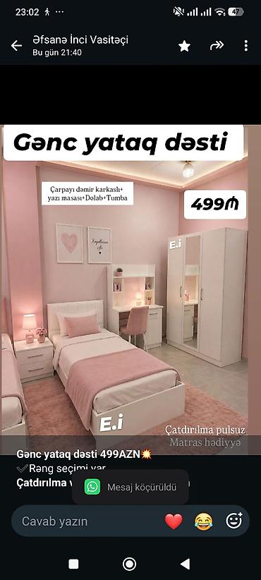 genc mebel: *Gənc yataq dəsti 499AZN💥* ✔️Rəng seçimi var *Çatdırılma və — 1