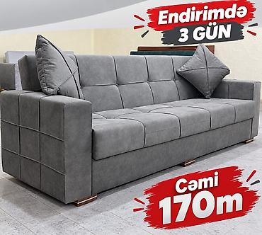 Modern dizaynlı boz rəngli divan - Üç nəfərlik geniş oturacaq -