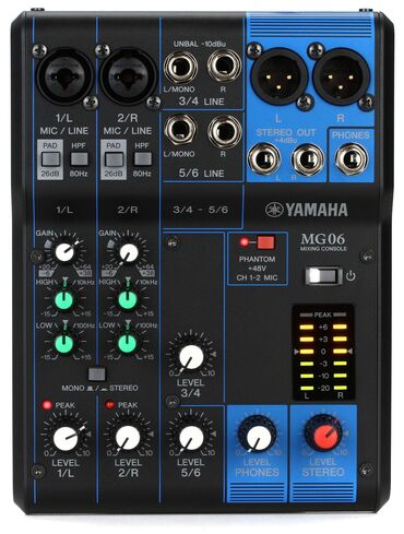 Микшерные пульты: Yamaha MG06 — компактный 6-канальный микшерный пульт, идеально