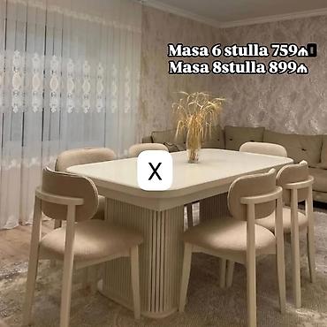 Yemək otağı üçün zərif masa-stul dəsti. Xüsusiyyətlər: - Rəng