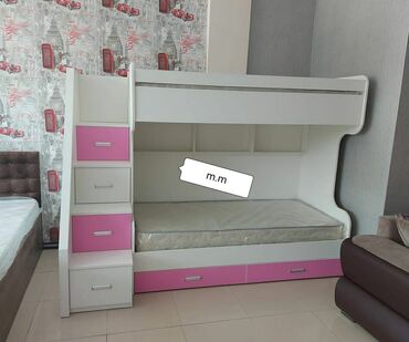 İkimərtəbəli uşaq çarpayıları: Oğlan və qız üçün, Yeni, Çarpayı, Matras ilə, Siyirməli, Laminat — 23