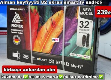 atv aparati: Satılır:*Birbaşa anbardan Almaniya brendi olan Ficher smart tv 239₼*