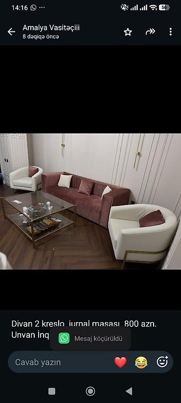 stol dəsti: Divan 2 kreslo jurnal masası 800 azn. Unvan İnqilab (0200) aml — 1
