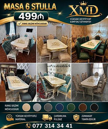 Masa və 6 stul dəsti – 499 ₼ - Klassik dizaynlı yemək masası və 6