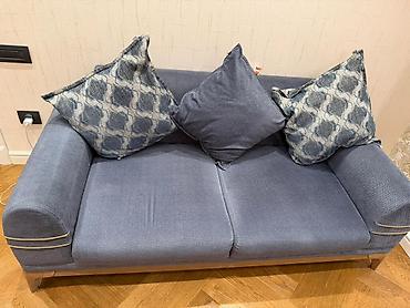 set mebel: 2 ədəd yumşaq oturacaqlı divan seti - Rəng: tünd mavi (indigo — 8