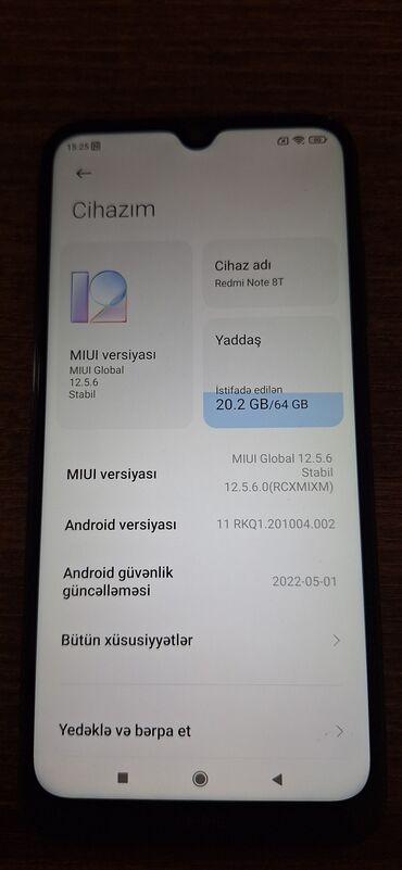 telefo: Xiaomi Redmi Note 8T, 64 GB, rəng - Mavi, 
 Qırıq, Barmaq izi, İki sim kartlı