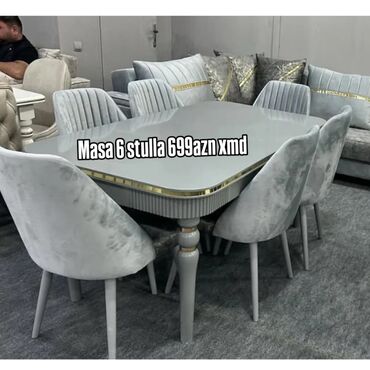 Комплекты столов и стульев: Для гостиной, Нераскладной, Прямоугольный стол, 6 стульев