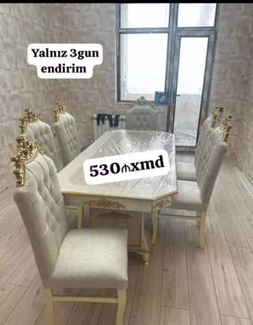 mebel stol stul: Qonaq otağı üçün, Yeni, Açılmayan, Dördbucaq masa, 6 stul, Azərbaycan