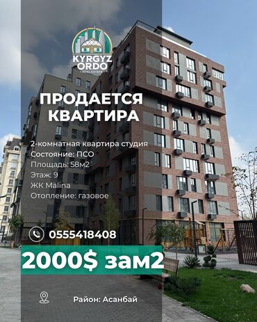 продаю участок в сокулуке: 2 бөлмө, 58 кв. м, Элитка, 9 кабат, ПСО (өзү оңдоп түзөтүп бүтүү үчүн)