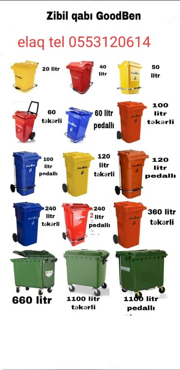 Контейнеры для отходов: Zibil vedre qudbin Zibil vedreler 20 lt 40 lt 50 lt 60 lt tekerli