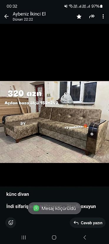 çarpayı divan: Künc divan, Qonaq otağı üçün, Bazalı, Açılan — 2