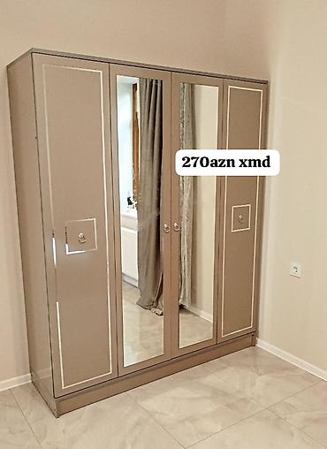 skaf: Dördkapılı paltar şkafı – güzgülü model - Rənglər: ağ-qızılı — 4