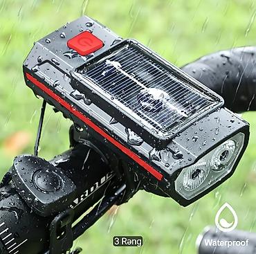 Velosiped aksesuarları: Velosiped üçün günəş paneli ilə ön fara + 120 dB siqnal + arxa fənər — 2