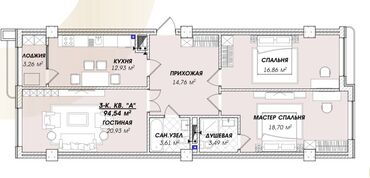бишкек продажа квартира: 3 комнаты, 96 м², Элитка, 12 этаж, ПСО (под самоотделку)
