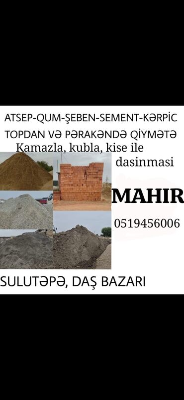 ms sement: Bütün növ tikinti matrialları qum çınqıl assep qara qum qrabil daş