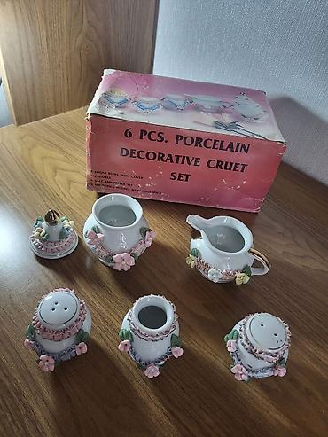 led lent: 6 hissəli porcelan dekorativ cruet dəsti Qutulu komplet. Üzərində “6 — 2