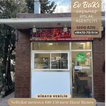 Restoran, kafelər: Hazır gəliri olan bir kabab biznesi. Neftçilər metrosuna 150-200 metr