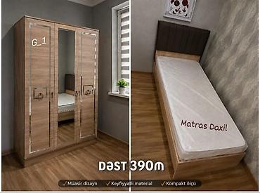 yorgan döşek dolabı: Yataq otağı dəsti – 3 qapılı şkaf + tək nəfərlik çarpayı (matras — 1