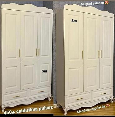 Dolablar: Klassik dizaynlı 4 qapılı paltar şkafı - Rəng: krem/ivori - Membran — 1