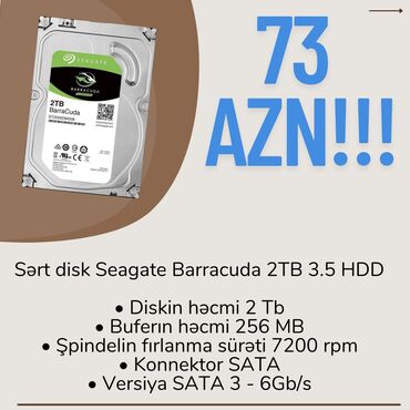 Sərt disklər (HDD): Daxili Sərt disk (HDD) Seagate, 2 TB, 7200 RPM, 3.5"