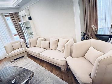 Divan və kreslo dəstləri: Bej rəngli yumşaq mebel dəsti - Komplekt: 3 nəfərlik divan + 2 ədəd — 4