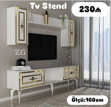 perla tv stend: TV stend dəsti - Rəng: ağ, qızılı dekor panelləri və tutacaqlar - — 1
